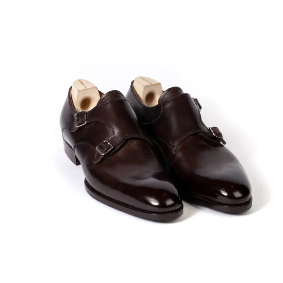 Double Monk Made Of Dark Brown Calfskin - Hand-Colored