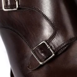Double Monk Made Of Dark Brown Calfskin - Hand-Colored