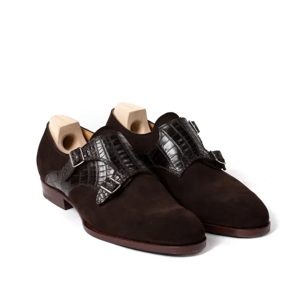 Double Monk "Saddle-Croc" Made Of Dark Brown Suede - Purely Handcrafte