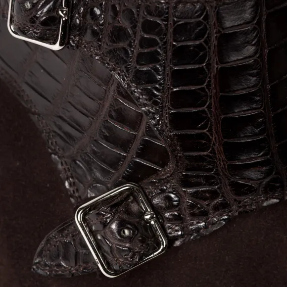 Double Monk "Saddle-Croc" Made Of Dark Brown Suede - Purely Handcrafte