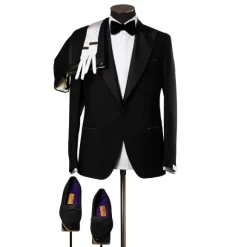 English Wool Blend Tuxedo "Mixed Barathea" - Handmade
