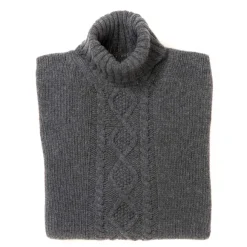 Flannel Gray Turtleneck Sweater "Alain Aran-Cable" In 6-Ply Lambswool