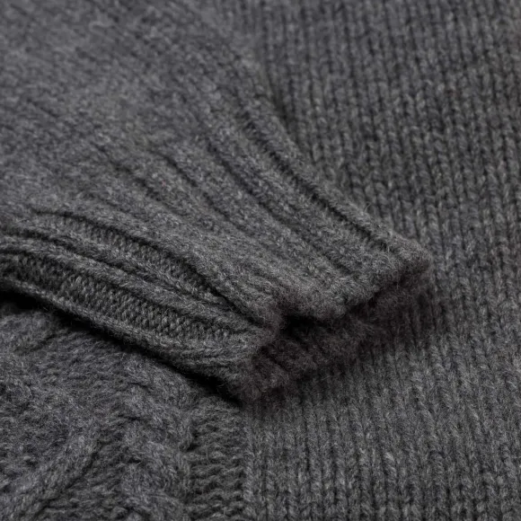 Flannel Gray Turtleneck Sweater "Alain Aran-Cable" In 6-Ply Lambswool