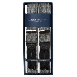 Gray Braces "Shetland-Tweed" In Herringbone Pattern To Button