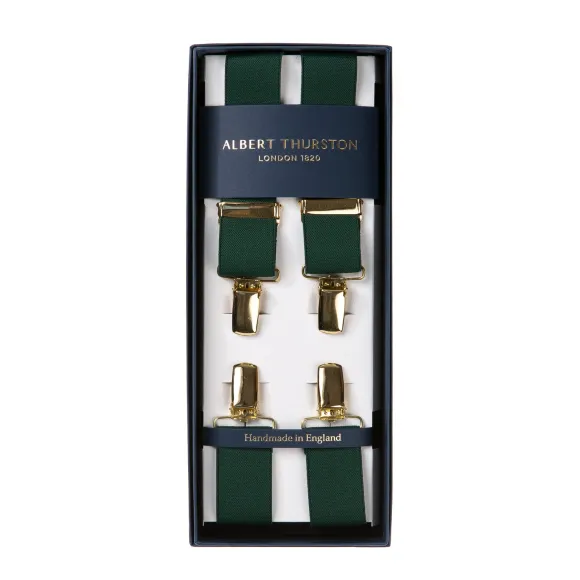 Green Elastic Pants Straps "X Back Gold" With Clips