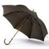 Green Umbrella "Traveller" With Handle Made Of Bamboo Wood
