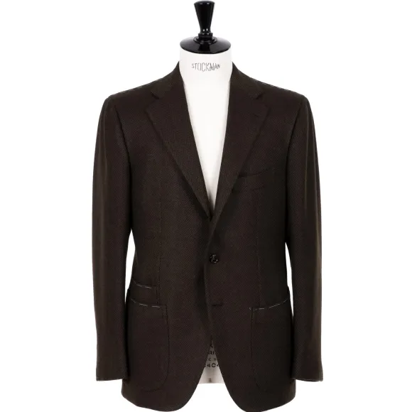 Jacket "Green Herringbone Gent" Made Of Pure Merino Wool By Fox Brothe