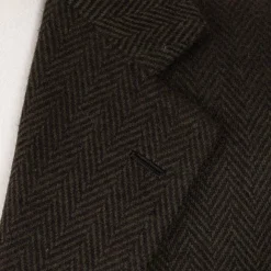 Jacket "Green Herringbone Gent" Made Of Pure Merino Wool By Fox Brothe