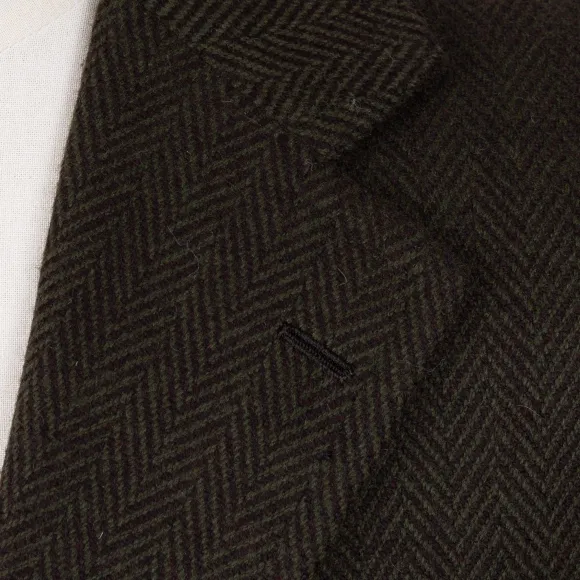 Jacket "Green Herringbone Gent" Made Of Pure Merino Wool By Fox Brothe