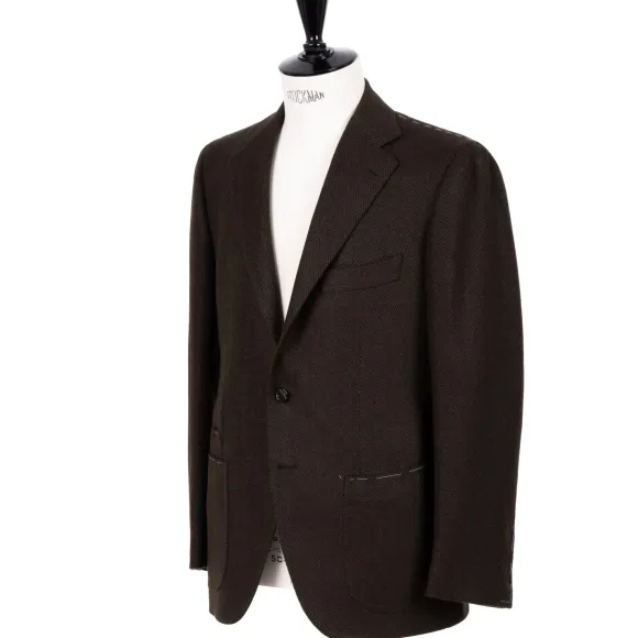 Jacket "Green Herringbone Gent" Made Of Pure Merino Wool By Fox Brothe