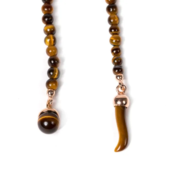 Lapel Chain "Tiger'S Eye Ball" Made Of Plated Rose Gold - Purely Handc
