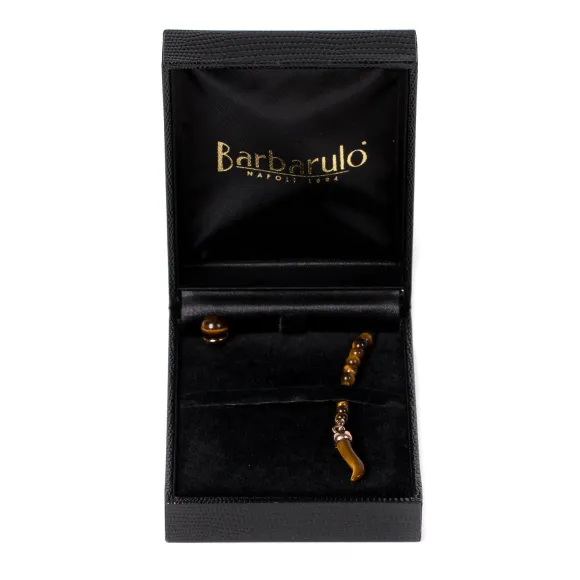 Lapel Chain "Tiger'S Eye Ball" Made Of Plated Rose Gold - Purely Handc