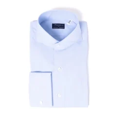 Light Blue Pure Cotton Shirt "Fil A Fil" From Alumo - Collo Sergio