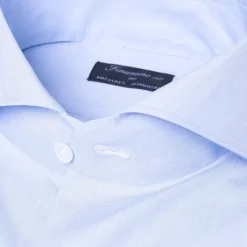 Light Blue Pure Cotton Shirt "Fil A Fil" From Alumo - Collo Sergio