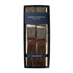 Light Brown Suspenders With Herringbone Pattern To Button