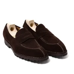 Loafer "Norvegian Split Toe" Made Of Dark Brown Suede Leathe