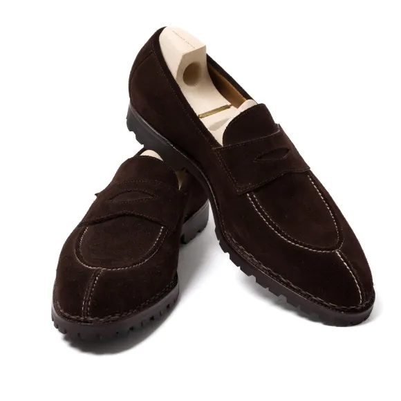Loafer "Norvegian Split Toe" Made Of Dark Brown Suede Leathe