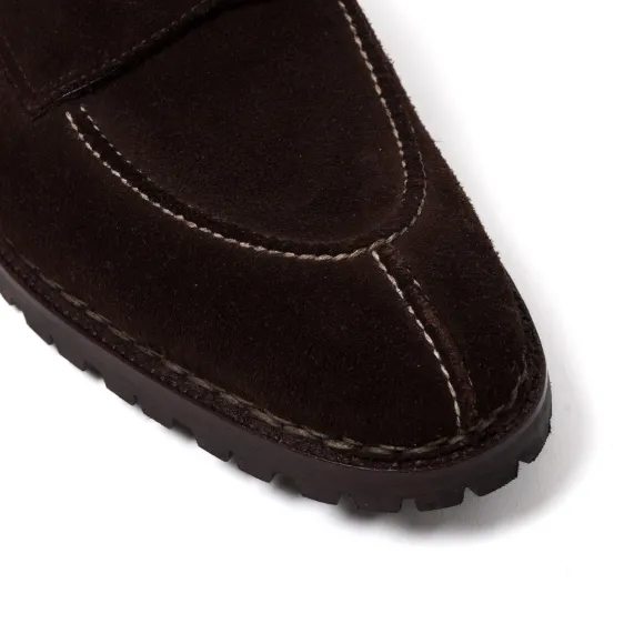 Loafer "Norvegian Split Toe" Made Of Dark Brown Suede Leathe