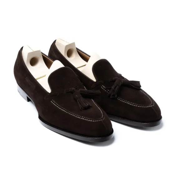 Loafer "Split Toe Tassel" Made Of Dark Brown Suede Leather - Purely Ha