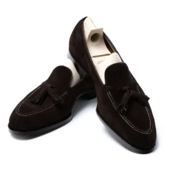 Loafer "Split Toe Tassel" Made Of Dark Brown Suede Leather - Purely Ha