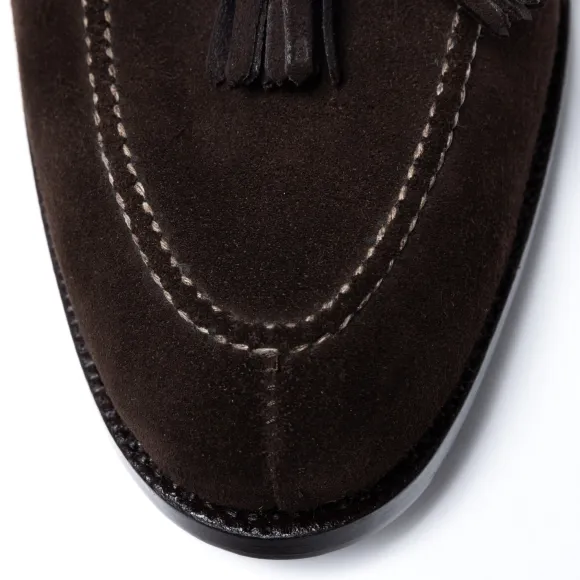 Loafer "Split Toe Tassel" Made Of Dark Brown Suede Leather - Purely Ha