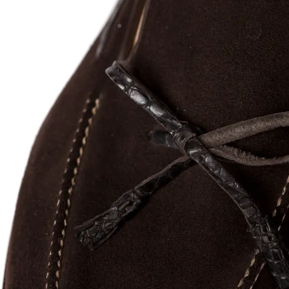 Loop Loafer "Croc-Tassel" Made Of Brown Suede "Hunting" - Purely Handc