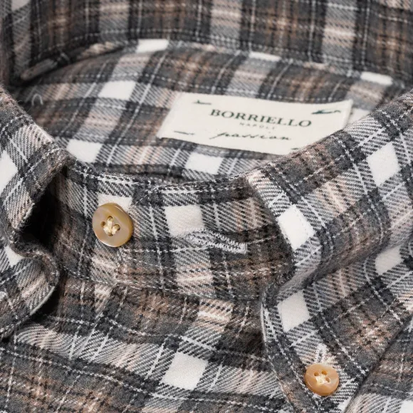 Madras Check Brushed Vintage Cotton Flannel Sport Shirt - Linea Passio