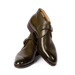 Monk-Bootee "Gilman" Made Of Olive Green Calfskin - Purely Handcrafted