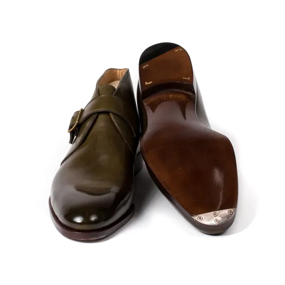 Monk-Bootee "Gilman" Made Of Olive Green Calfskin - Purely Handcrafted