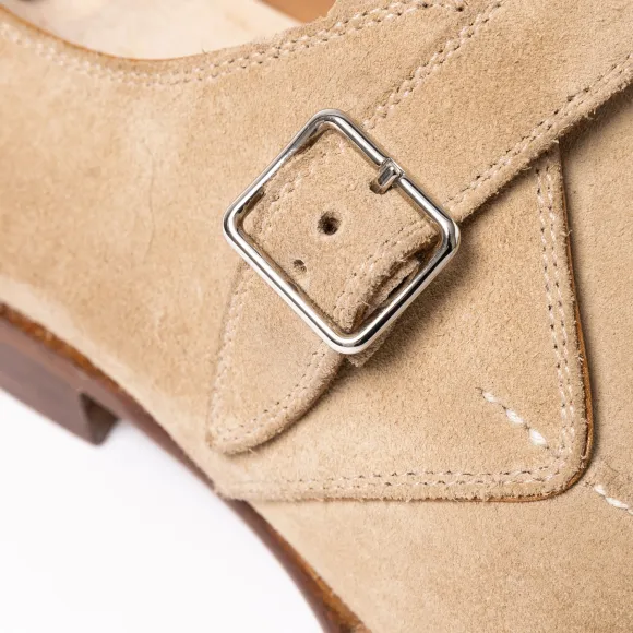 Monk "Split Toe Apron" In Sand Colored Suede Leather - Pure Handwork