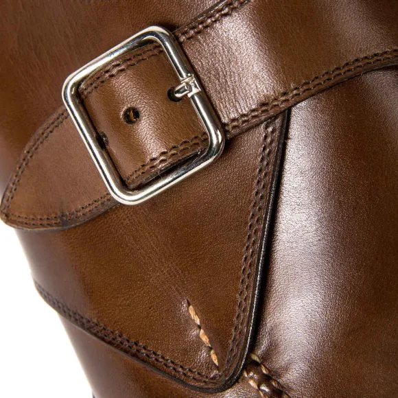 Monk "Split Toe Apron" Made Of Brown Calfskin - Hand-Colored