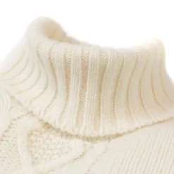 Natural White Turtleneck Sweater "Alain Aran-Cable" Made Of 6 Ply Lamb