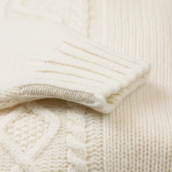 Natural White Turtleneck Sweater "Alain Aran-Cable" Made Of 6 Ply Lamb