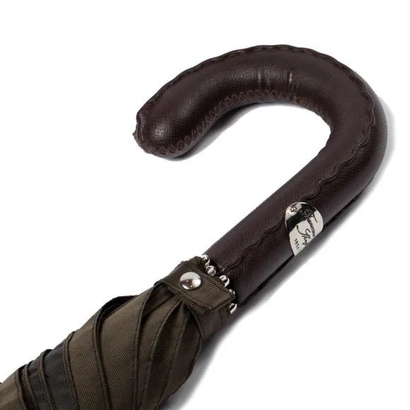 Olive-Colored Sporty Umbrella With Hand-Sewn Leather Handle