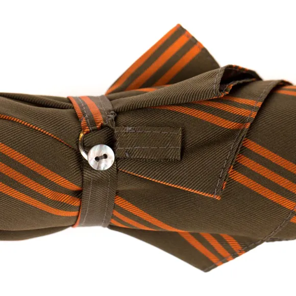 Olive-Colored Striped Umbrella With Wooden Handle