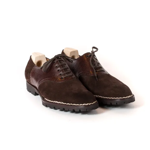 Oxford "Saddle" Made Of Dark Brown Full-Grained Leather With Brown Sad