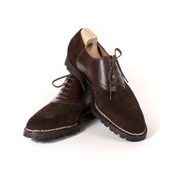 Oxford "Saddle" Made Of Dark Brown Full-Grained Leather With Brown Sad