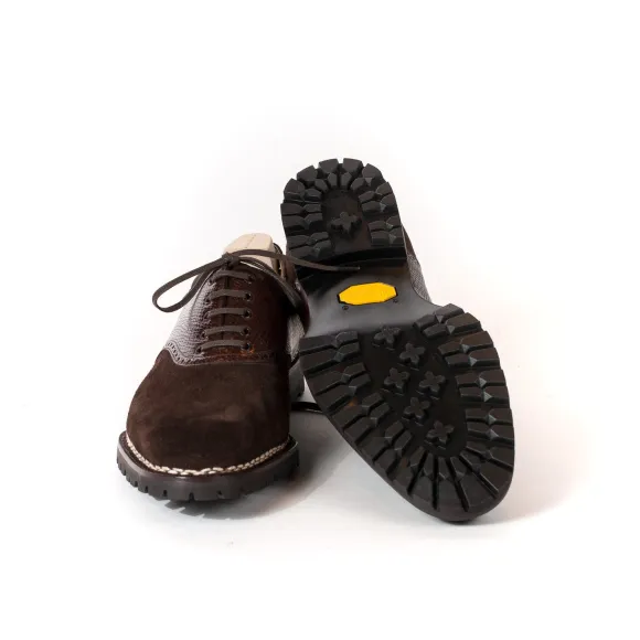 Oxford "Saddle" Made Of Dark Brown Full-Grained Leather With Brown Sad