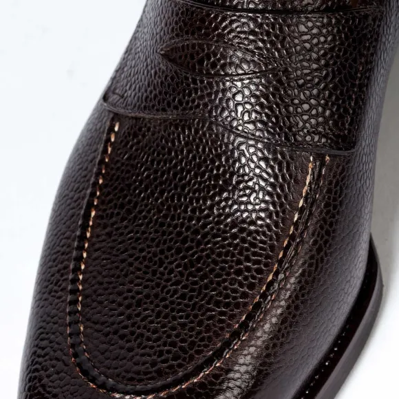 Penny Loafer Made Of Dark Brown Scotch Grain Calfskin - Hand-Polished