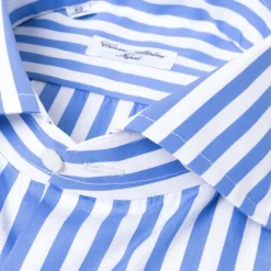 Pure Cotton Striped Shirt "Cielo Azzurro" From Alumo - Collo Tom