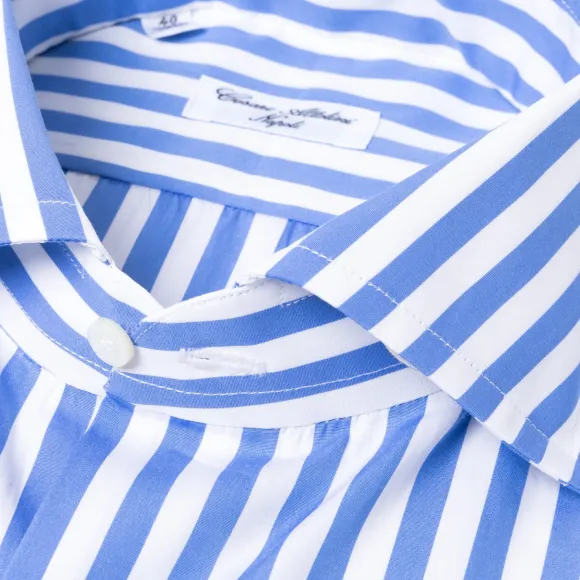 Pure Cotton Striped Shirt "Cielo Azzurro" From Alumo - Collo Tom