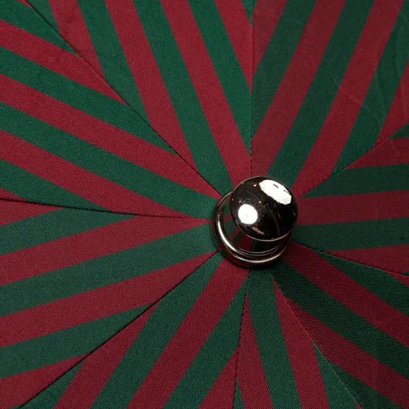 Red And Green Striped Telescopic Umbrella "Regimental" With Leather Handle