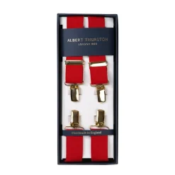 Red Elastic Pants Straps "X Back Gold" With Clips