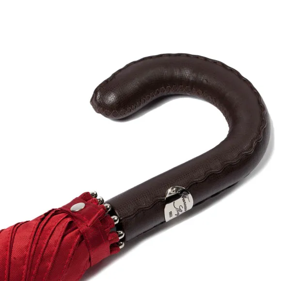 Red Sporty Umbrella With Hand-Sewn Leather Handle