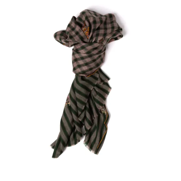 Scarf "Bareilly" Made Of Finest Hand Embroidered Pashmina Cashmere - P