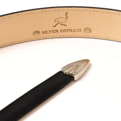 Silver Ostrich X Mj: Western Belt "Versailles" Made Of Black Calfskin