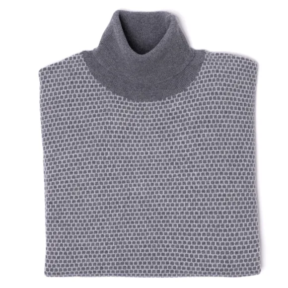 Square-Jacquard Merino Wool And Cashmere Turtleneck Sweater - 1 Ply Ca