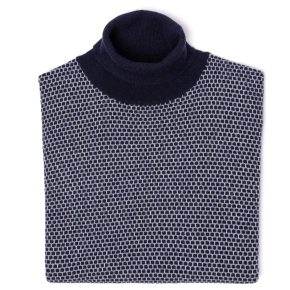 Square-Jacquard Merino Wool And Cashmere Turtleneck Sweater - 1 Ply Ca