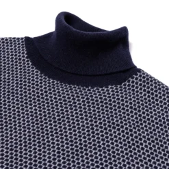 Square-Jacquard Merino Wool And Cashmere Turtleneck Sweater - 1 Ply Ca