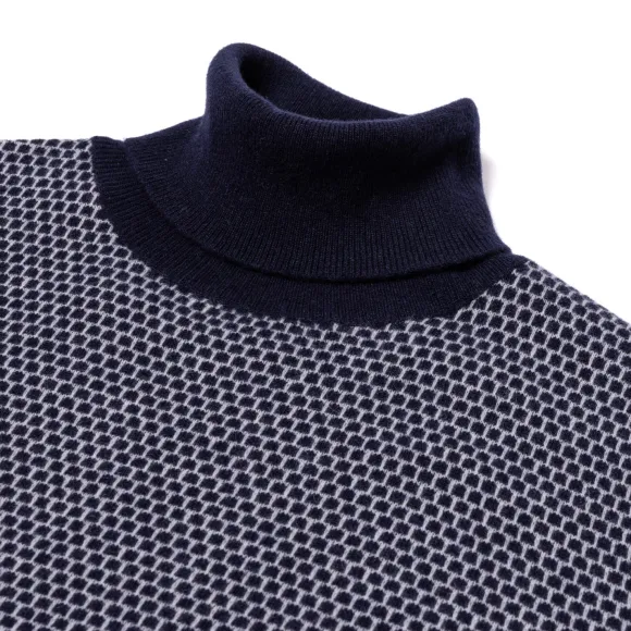 Square-Jacquard Merino Wool And Cashmere Turtleneck Sweater - 1 Ply Ca